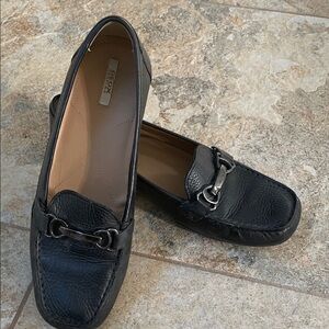 Geox Women's Black Leather Loafers with Metal Detail
